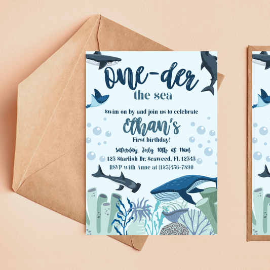 Onder the Sea Shark Birthday Invitation