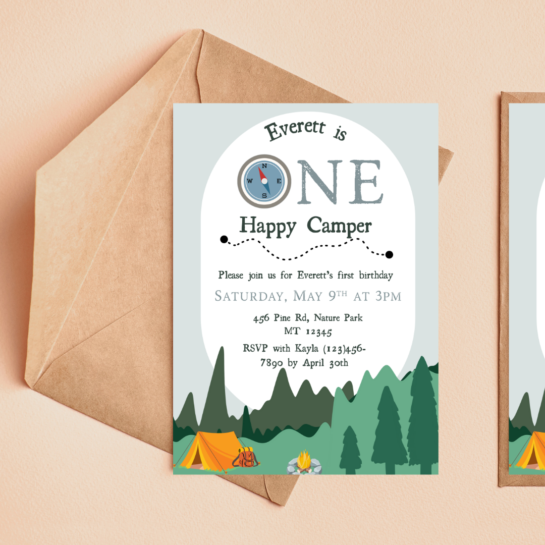 One Happy Camper Birthday Invitation
