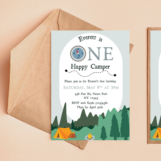 One Happy Camper Birthday Invitation