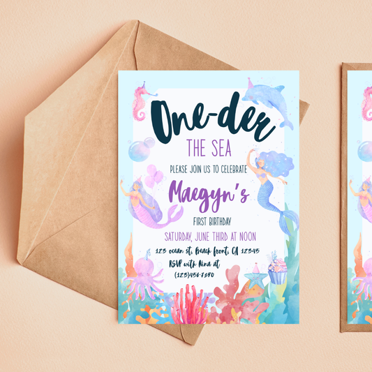 Onder the Sea Mermaid Birthday Invitation
