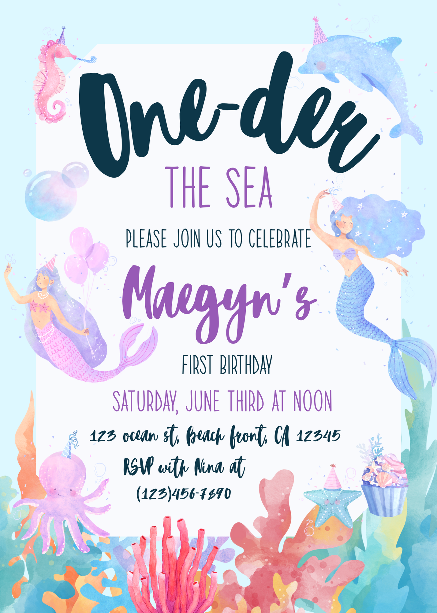 Onder the Sea Mermaid Birthday Invitation