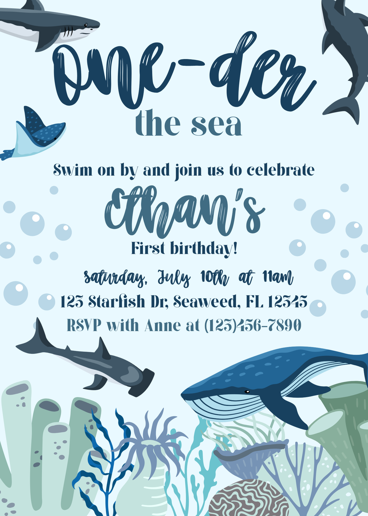 Onder the Sea Shark Birthday Invitation
